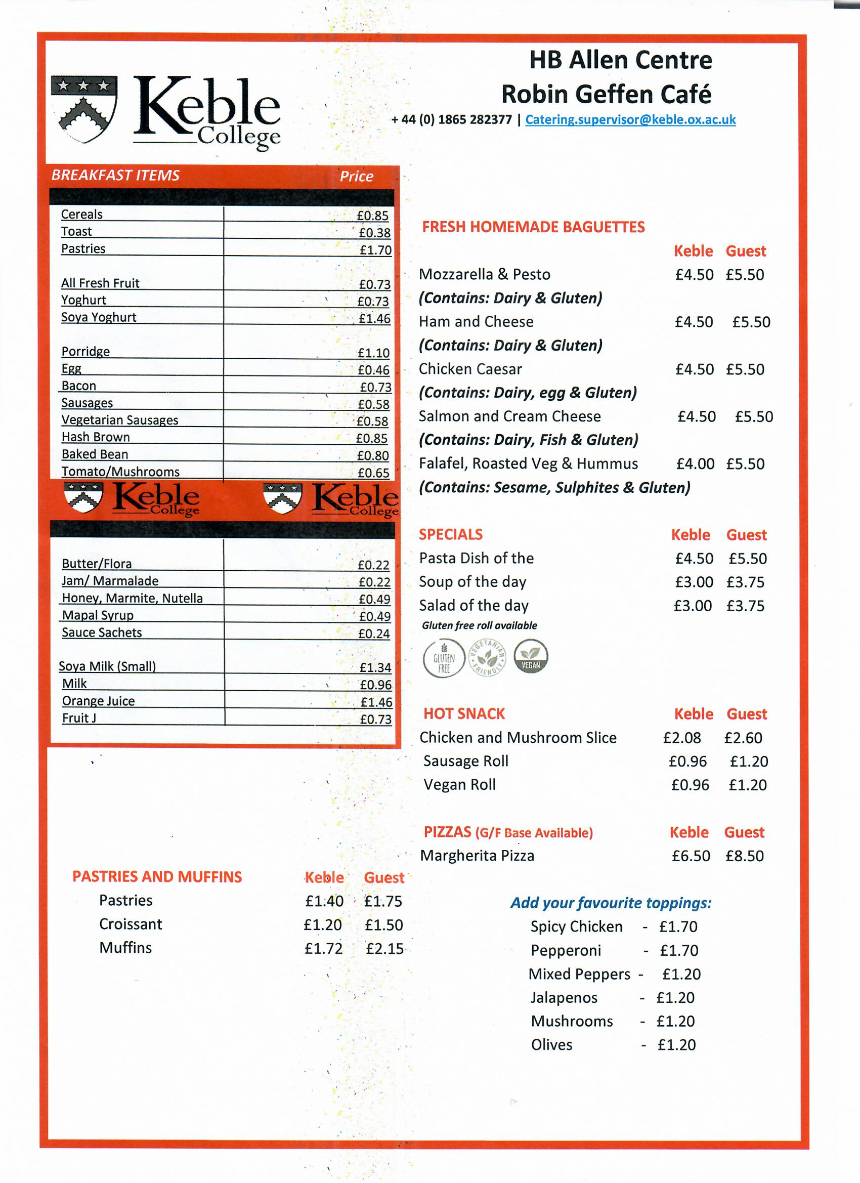 Keble menu